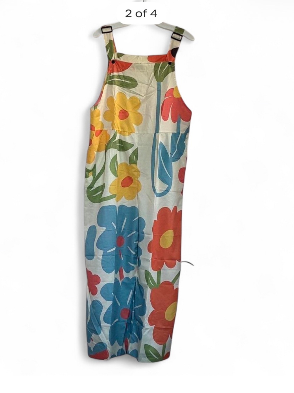 SHEIN White Floral Wide-Leg Jumpsuit with Blue, Yellow & Coral Flowers - Picture 3 of 4